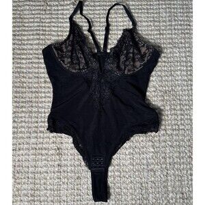 Popilush Shapewear XL Bodysuit Black Lace Trim Tummy Control Adjustable Straps